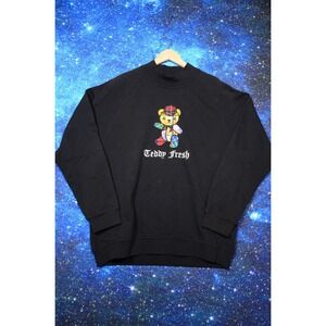Teddy Fresh Sweatshirt Mens Large Black Plaid Bear Crewneck Pullover‎ Streetwear